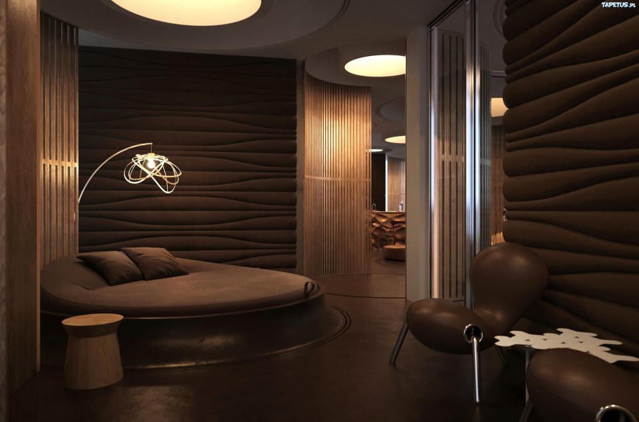 Коричневые стены в интерьере гостиной