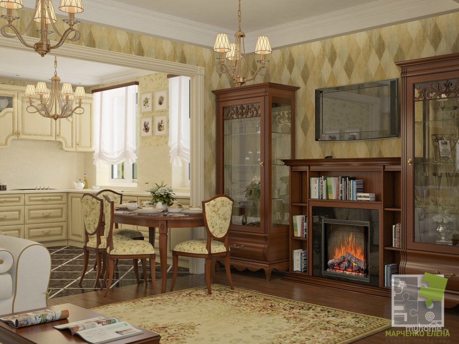 Кухня-гостиная в стиле классика