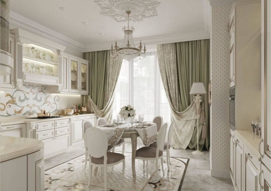 Кухня совмещенная с гостиной в классическом стиле