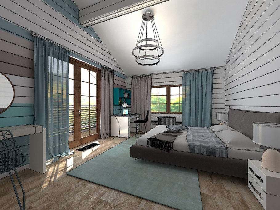 Спальня в доме из бруса