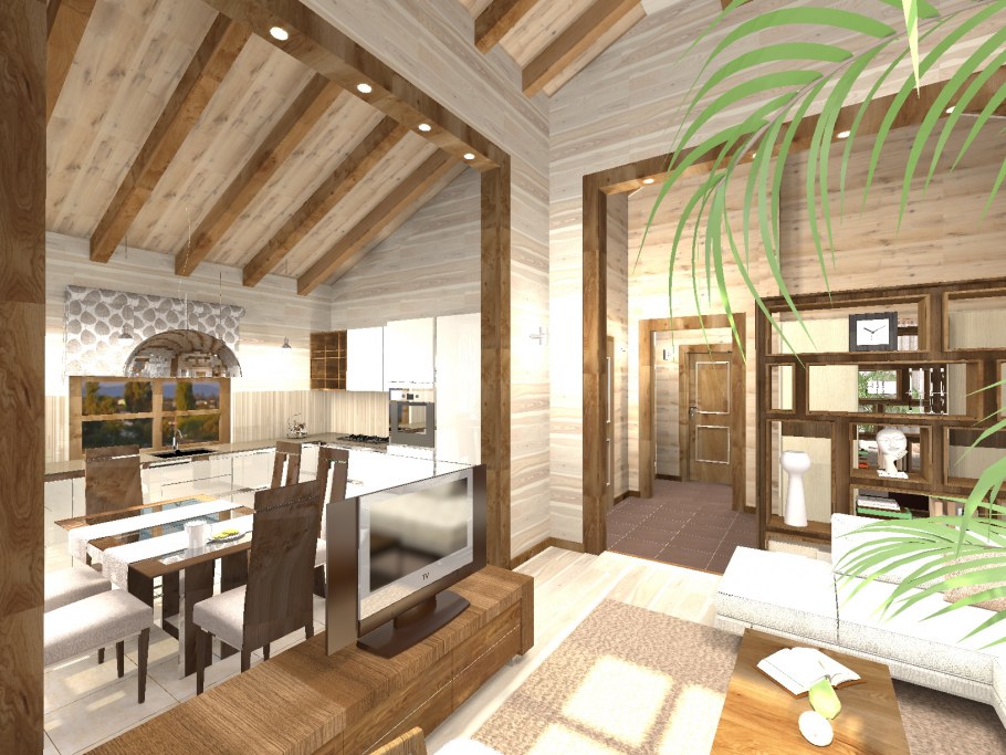 Кухни гостиные в загородном доме из бруса