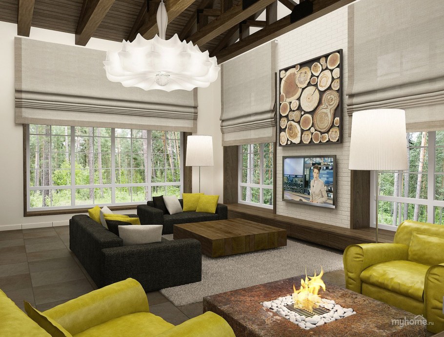 Планировка кухни-гостиной в загородном доме