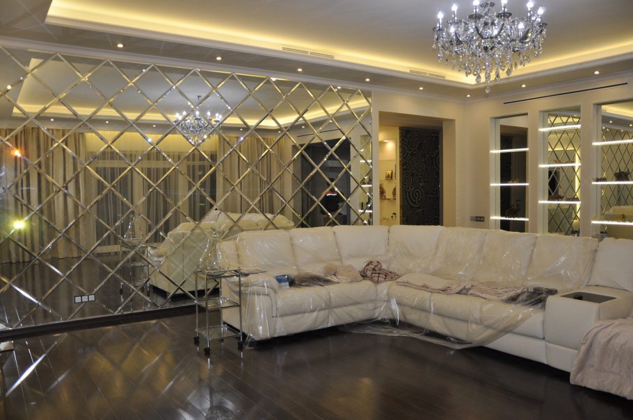 Квадратная зеркальная бронзовая плитка с фацетом 10 мм