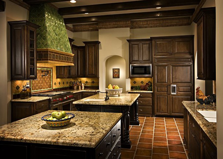 Кухни в испанском стиле зеленое с коричневым