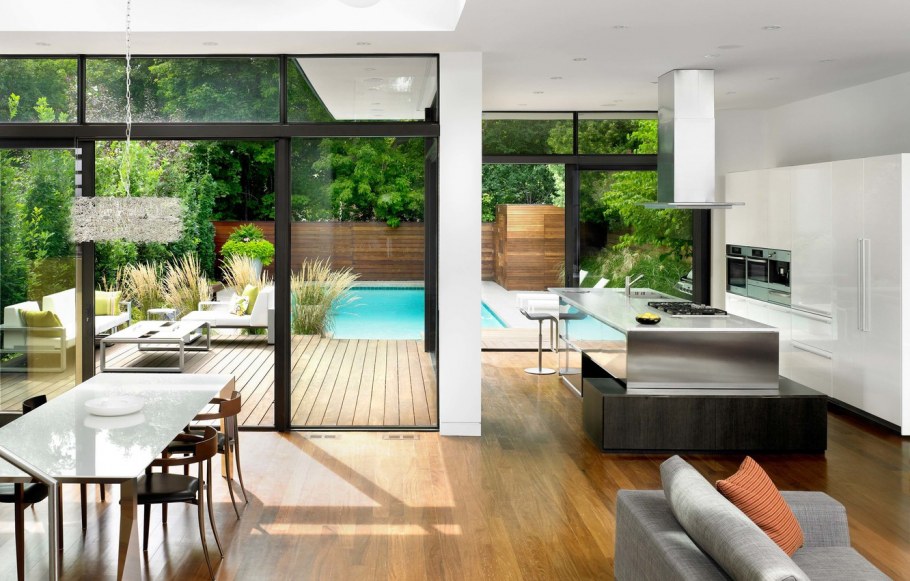 Кухни гостиные с панорамными окнами