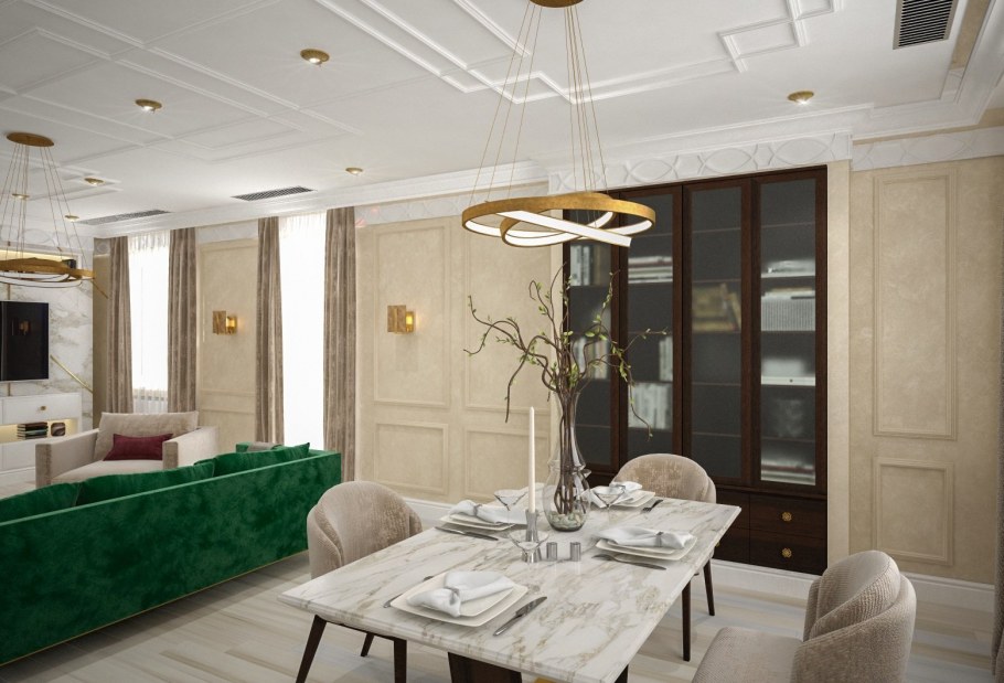 Люстра капля в неоклассическом стиле в интерьере