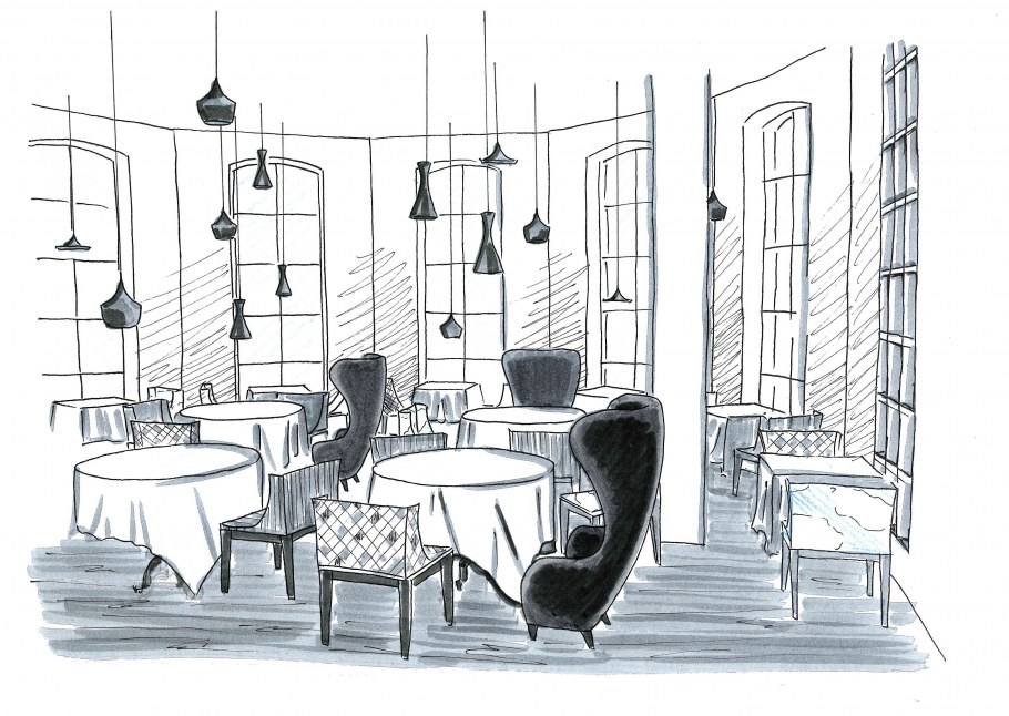 Скетч интерьера черно белый