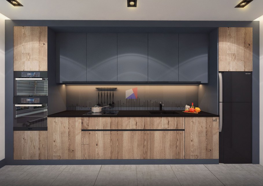 Кухня Модерн антрацит лофт дуб сонома