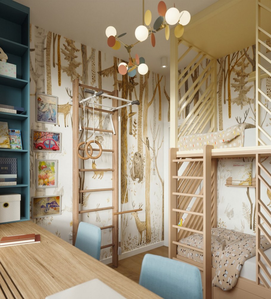 Зонирование детской комнаты шторами