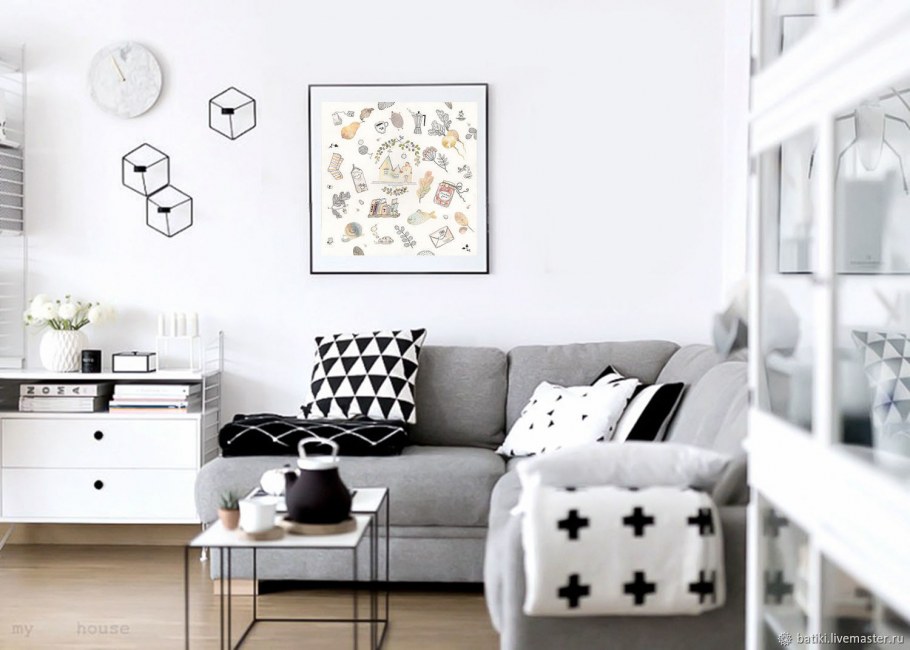 Чёрно белый декор комнаты