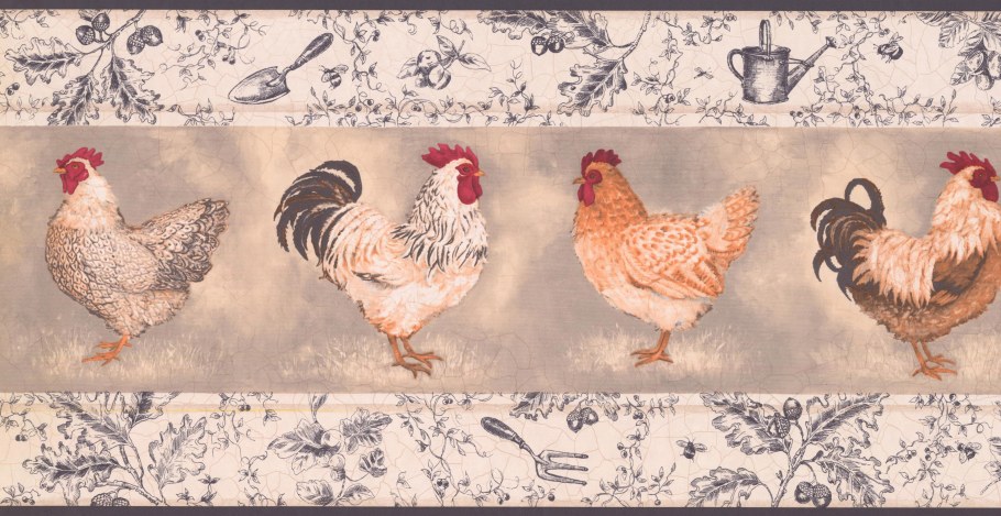 Обои с курами в бежевом стиле