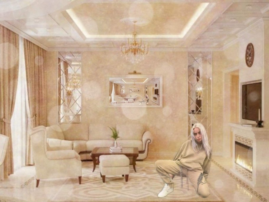 Гостиная в бело золотом цвете