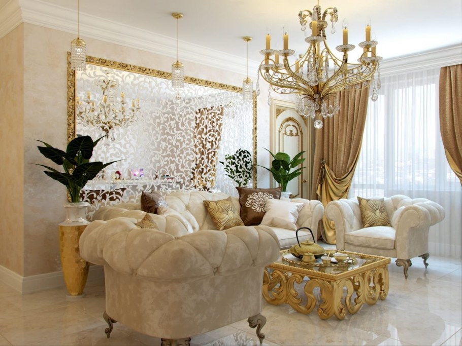 Гостиная в золотисто бежевых тонах