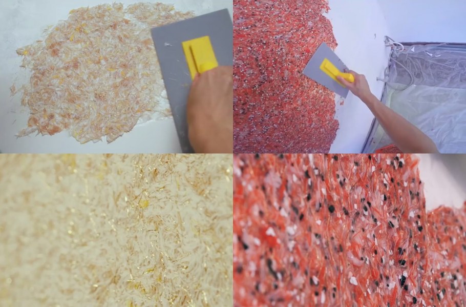 Нанесение жидких обоев на стену