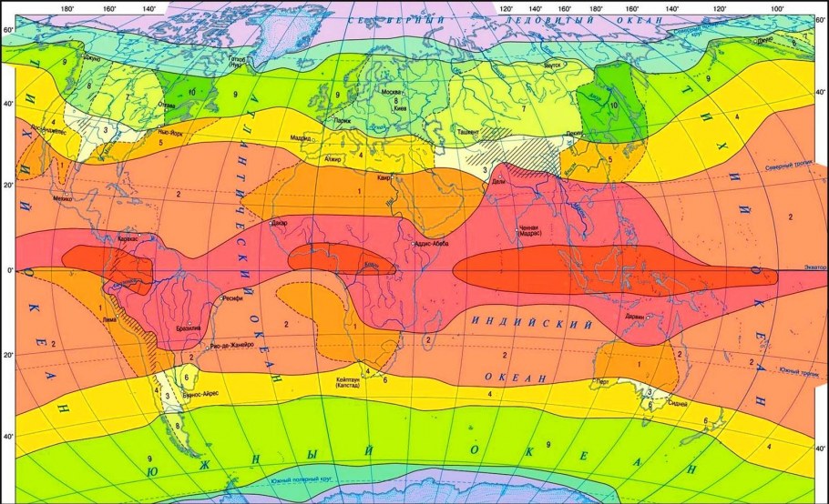 Климатические пояса земли карта