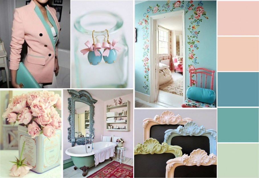 Сочетание мятного и розового в интерьере