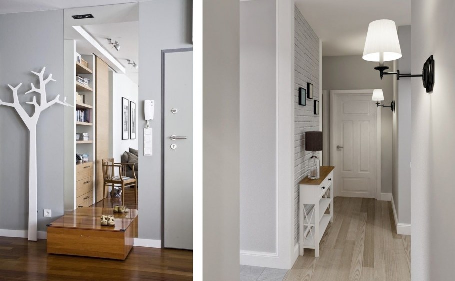 Прихожая серые стены белая мебель маленькая