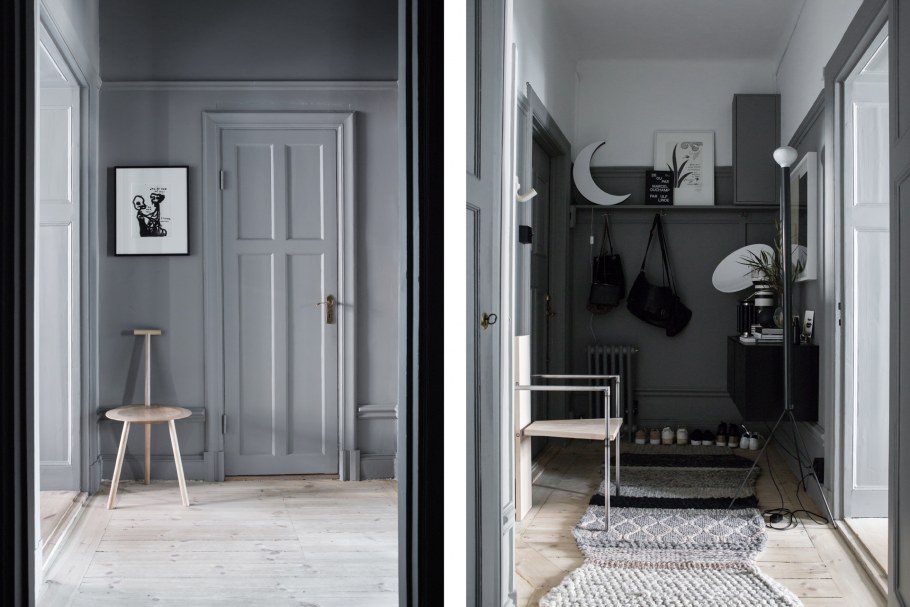 Мебель в прихожей с серыми стенами