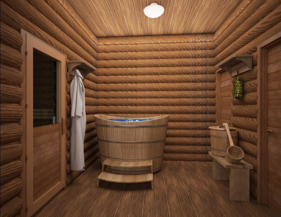 Помывочная в деревянной бане