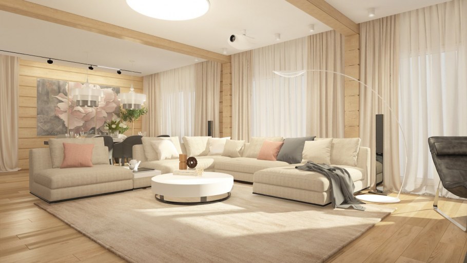 Большая гостиная в пастельных тонах