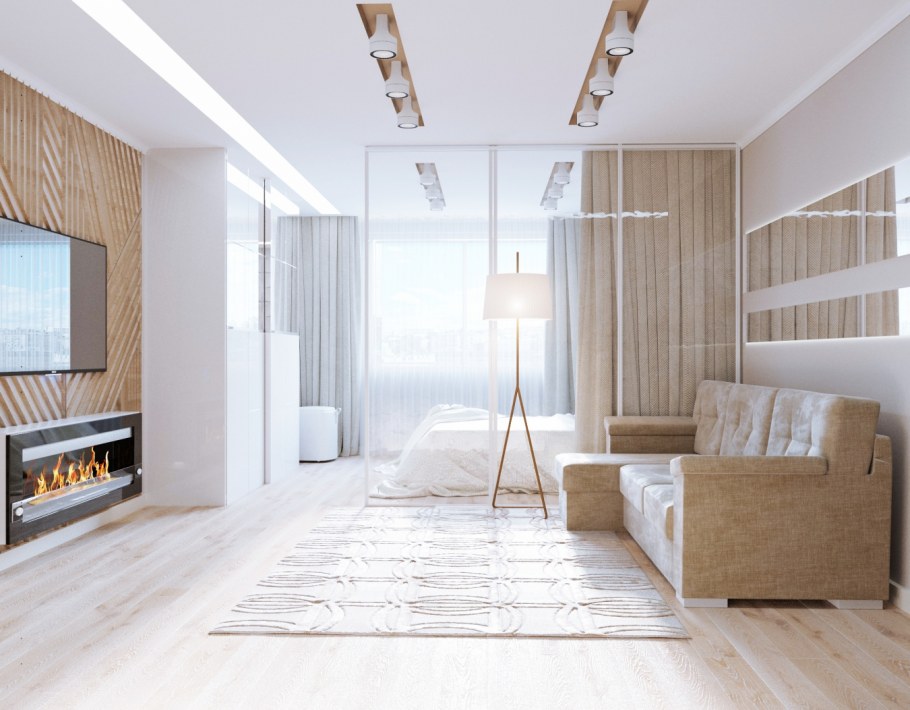 Гостиная в светлых теплых тонах