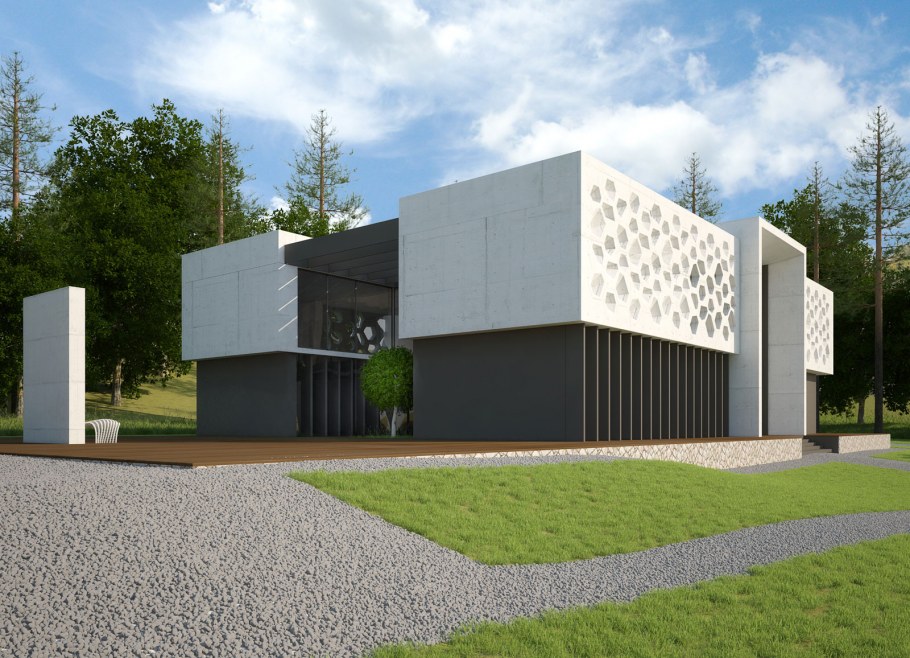 Фасад общественного здания в эко стиле