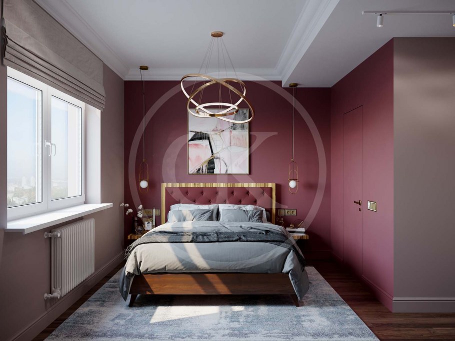 Сочетание серого и бордового в интерьере