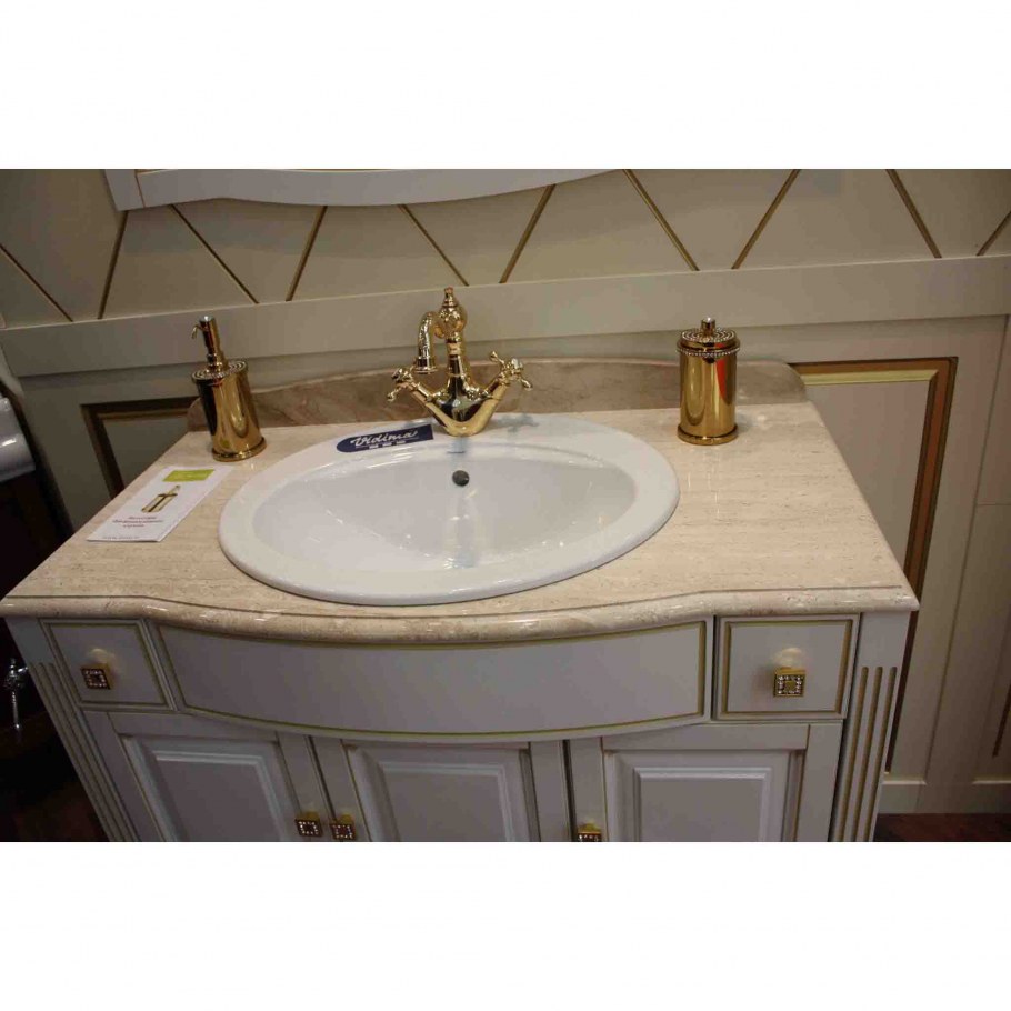 Тумба со столешницей Лаура 100 белый с бежевой патиной