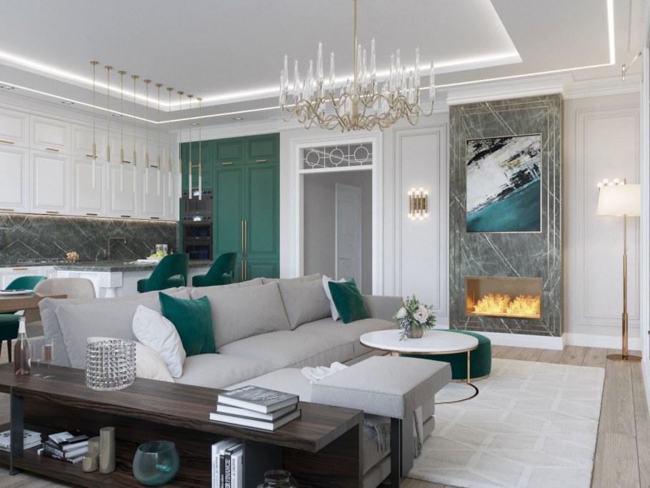 Изумрудная кухня гостиная