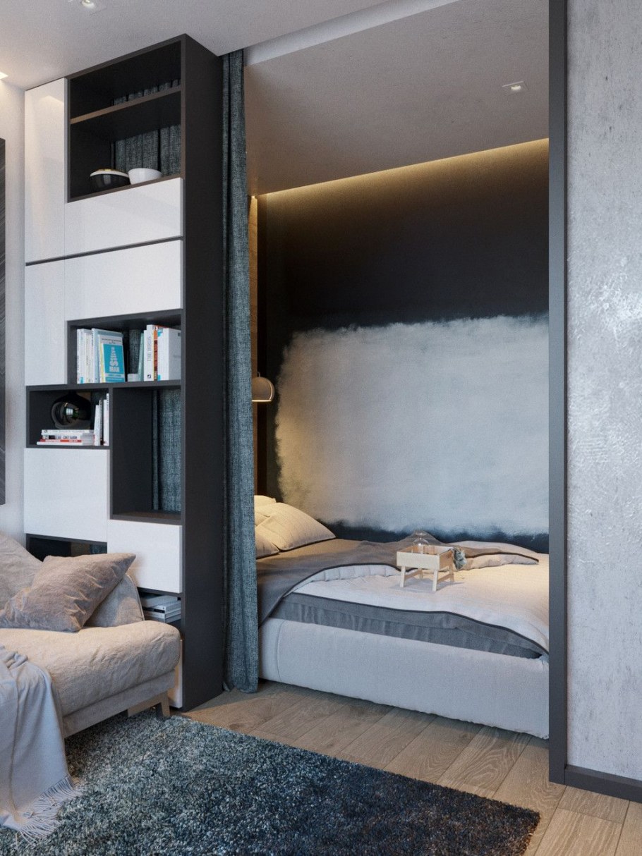 Кровать за перегородкой