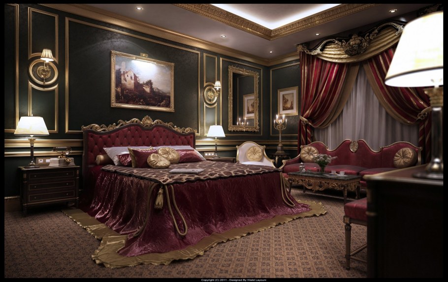 Спальня в стиле Ампир Барокко темная