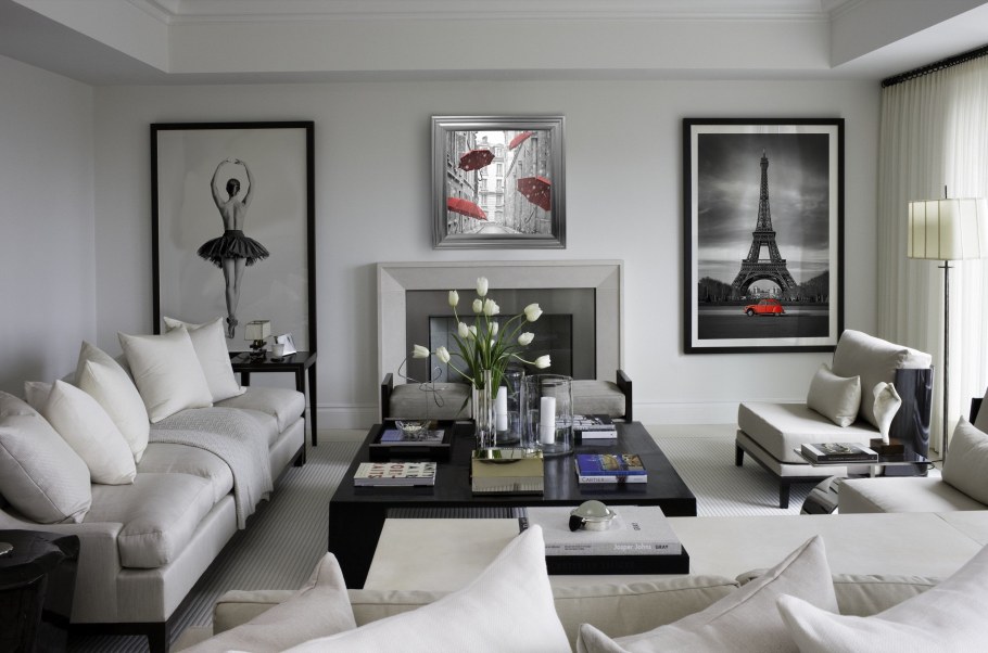 Гостиная с серыми обоями