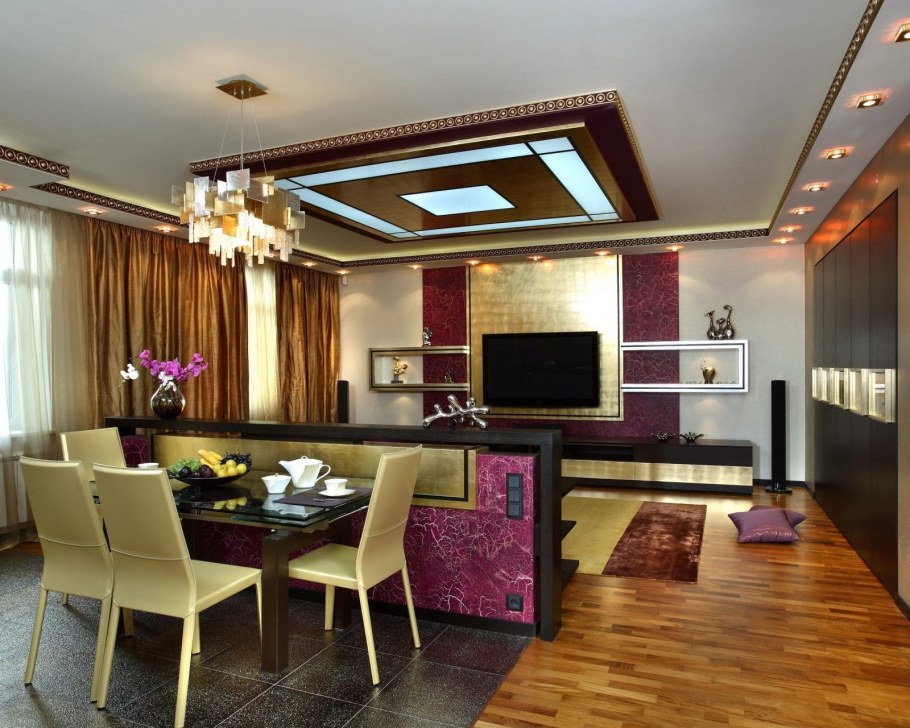 Кухня-гостиная потолок арт деко