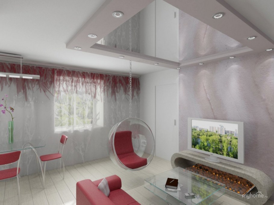 Зонирование комнаты с натяжными потолками