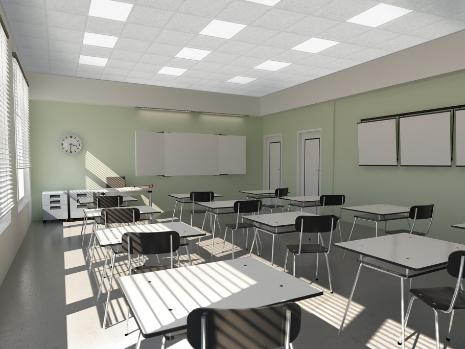 Школьный класс с серыми стенами