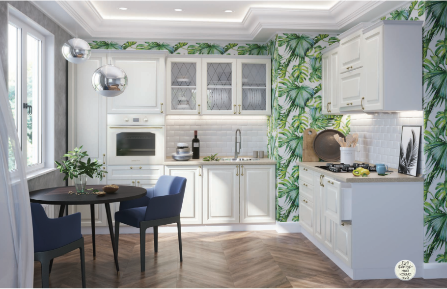 Угловая кухня бежевая