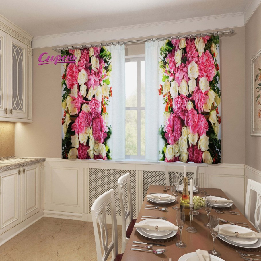 Фотошторы для кухни "сирень после дождя"