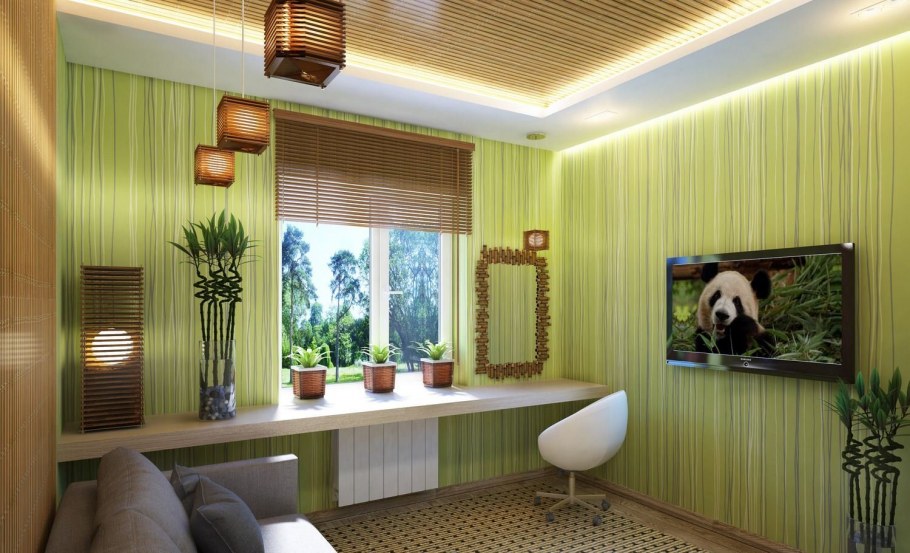 Интерьер зелёный экостиль