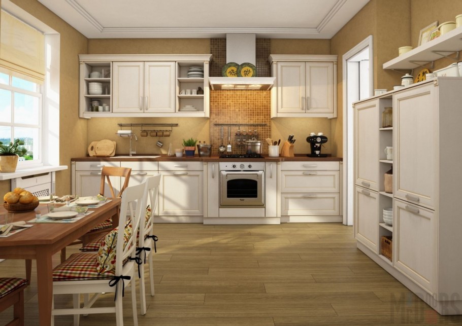 Бежевая кухня в классическом стиле