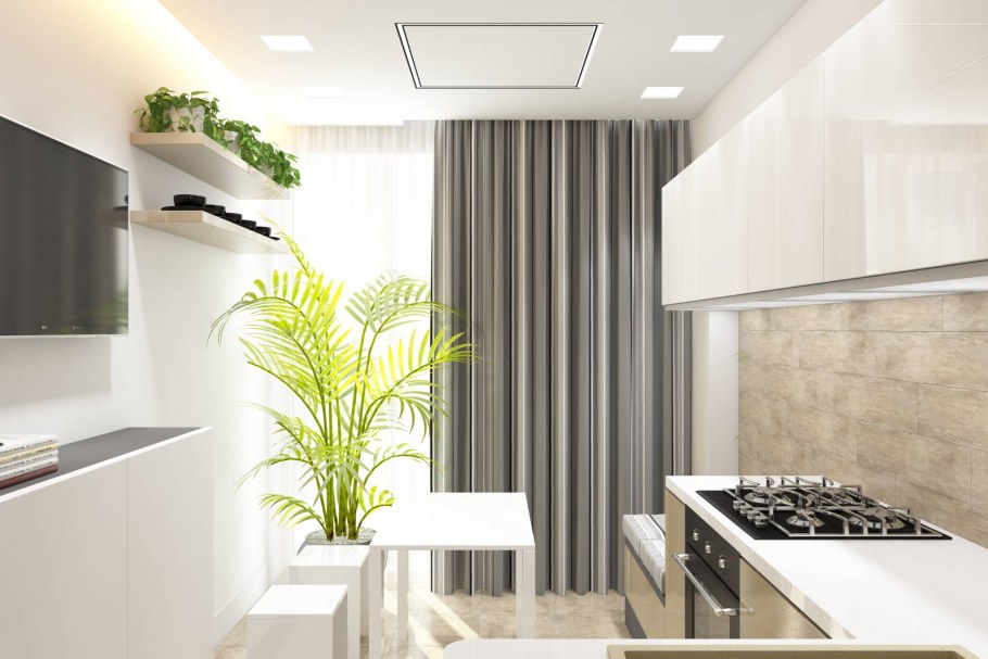 Фотошторы для кухни 150x160 габардин, 2 полотна цветочный водопад