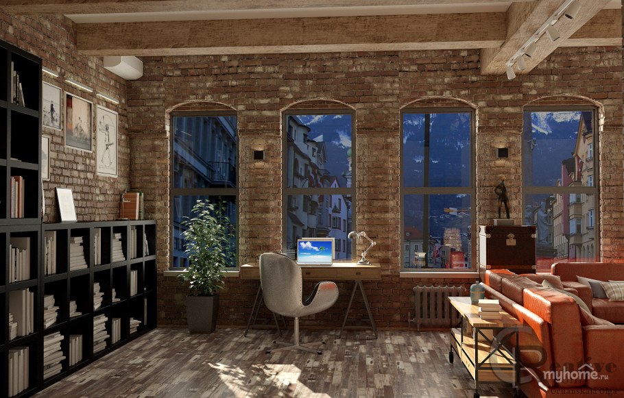 Интерьер кабинета лофт