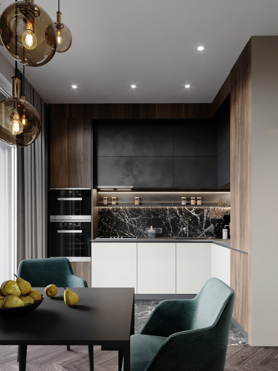 Кухня с черной столешницей