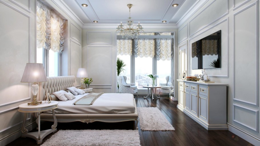 Красные шторы в спальне