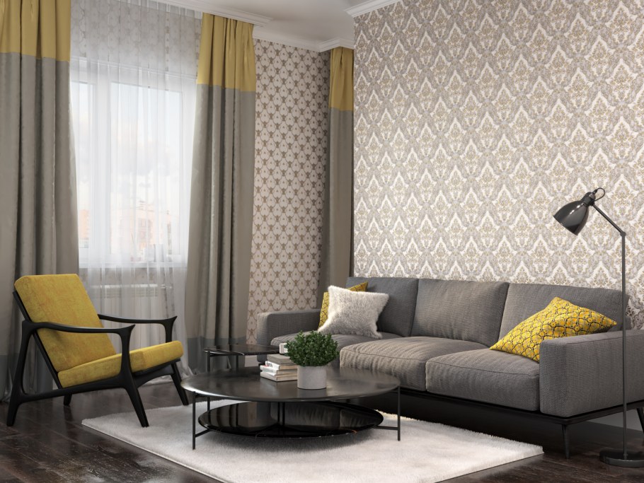 Интерьер комнаты комбинированные обои