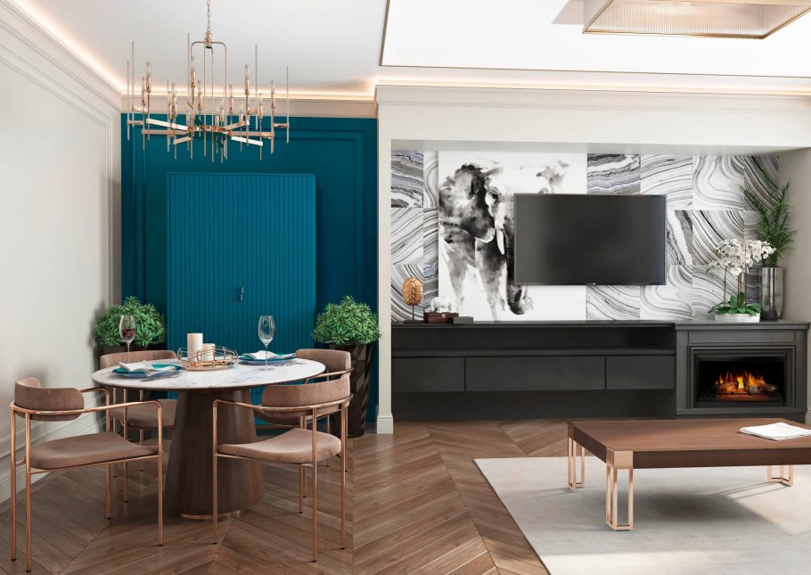 Обои для зала с камином