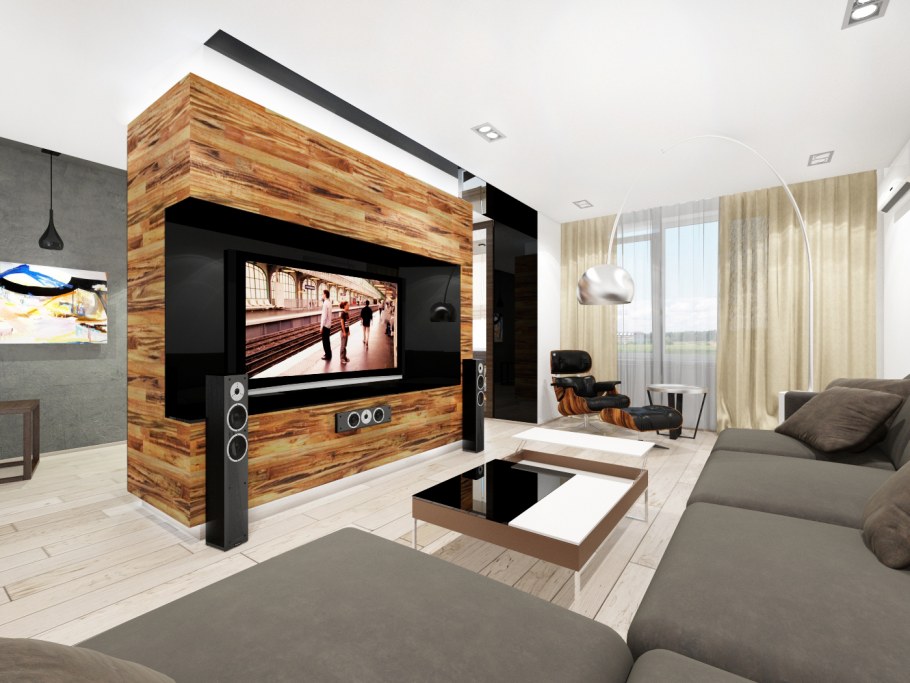 Гостиная в стиле Хай тек с деревом