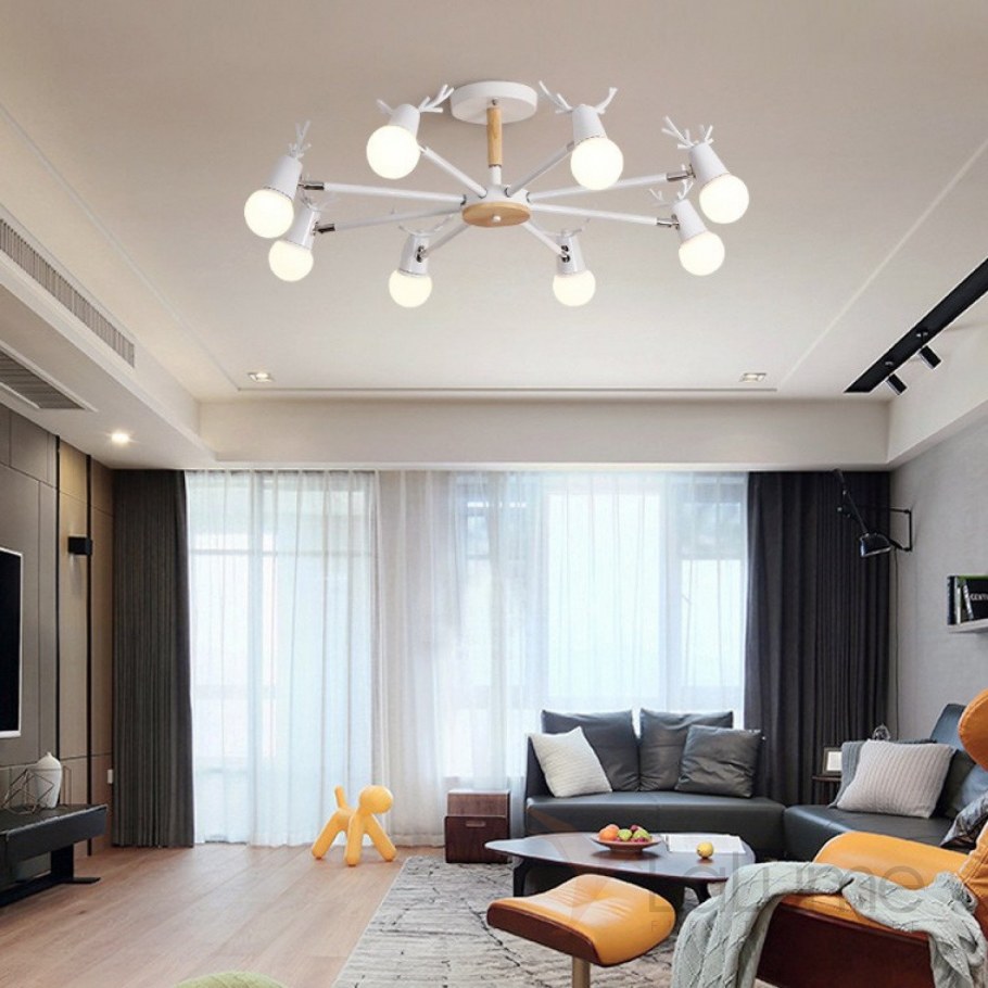 Натяжной потолок в гостиной без люстры