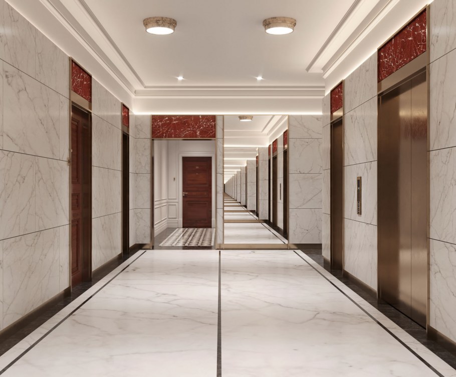 Отделка холла с лестницей