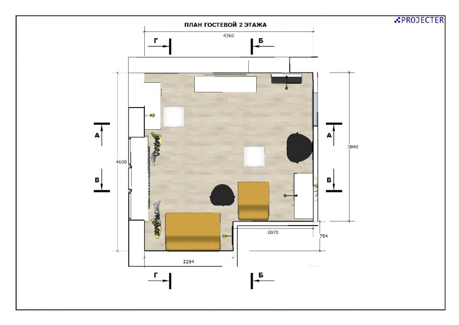 Планировка гостиной план