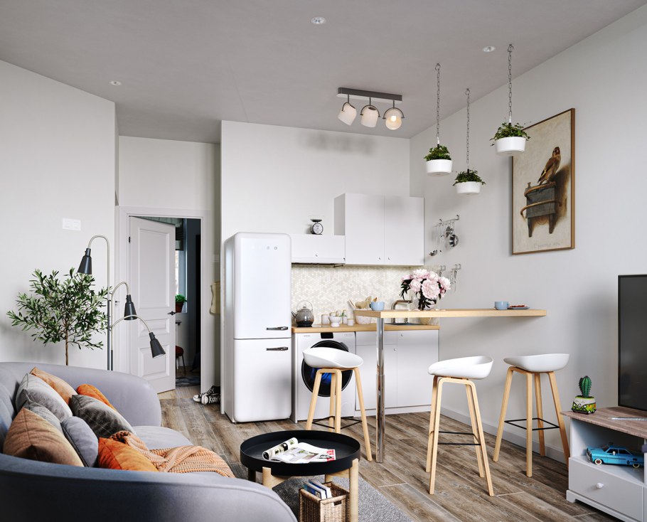 Серые стены светлый пол